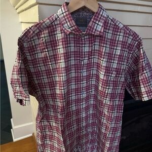 Thomas Dean Purple and White Plaid Short-Sleeve Shirt (sz M)